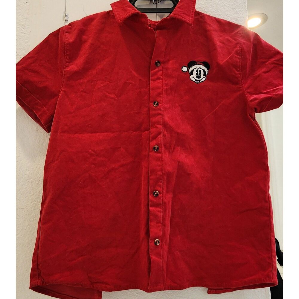 Disney Santa Mickey Mouse Adaptive Red Corduroy Shirt Kids L Women's XS